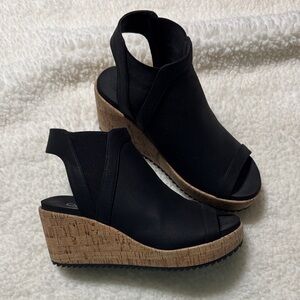 Corkys Black Peep-Toe Wedges